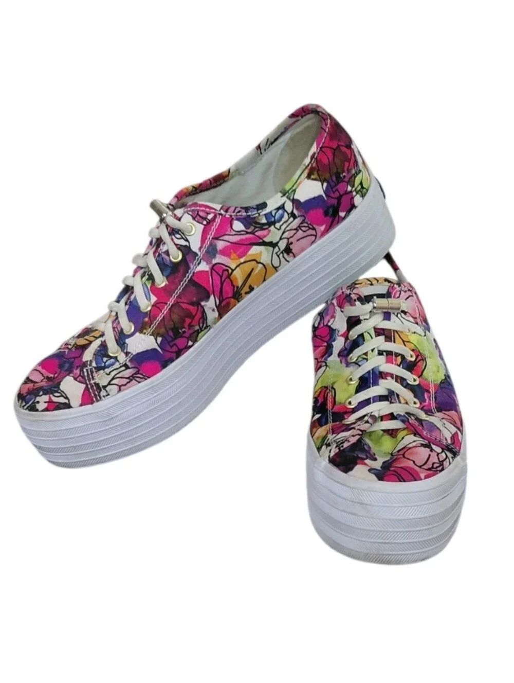 Keds Triple Up Floral Watercolor Platform Sneakers Women's Size 8 Lace Up Shoes
